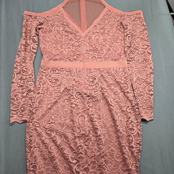 Express Pink Lace Long Sleeve Bodycon Dress 4 - Picture 11 of 15